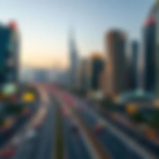 A panoramic view of Sheikh Zayed Road showcasing its vibrant skyline
