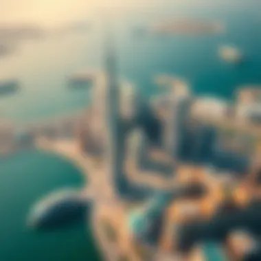 Aerial perspective of Business Bay featuring Sol Bay Tower amidst the skyline