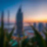 Stunning view of Sol Bay Tower at sunset highlighting its architectural design