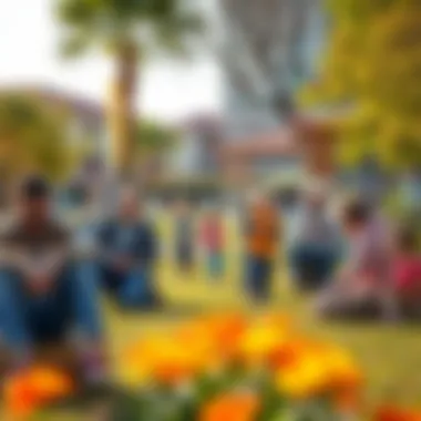 Vibrant community park filled with families enjoying leisure activities