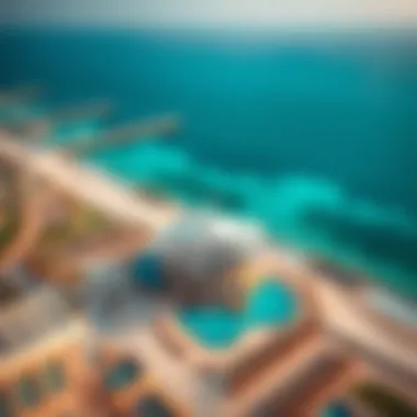 Beach Pavilion's Role in Dubai's Coastal Landscape Aerial view of JBR area highlighting the Beach Pavilion's significance