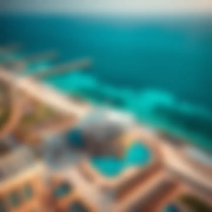 Beach Pavilion's Role in Dubai's Coastal Landscape Aerial view of JBR area highlighting the Beach Pavilion's significance