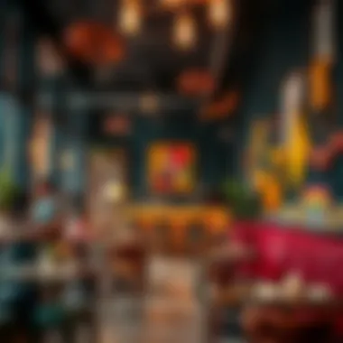 Vibrant cafe interior showcasing unique decor