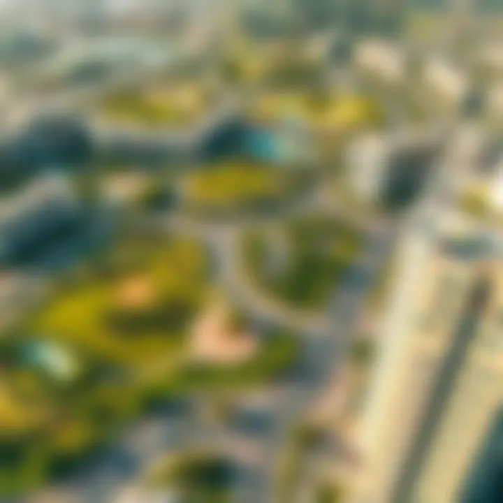 Aerial view of the JLT Cluster Q community featuring parks and amenities.