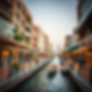 A scenic view of the Creek with shops lining the waterfront