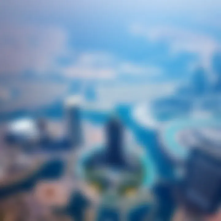 Aerial Perspective of Dubai with Abraj Al Itihad Aerial view showcasing the vast expanse of Dubai with Abraj Al Itihad as a focal point