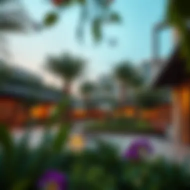 Vibrant community spaces in Urbana Dubai South with lush greenery