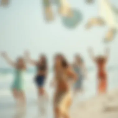 Group of women enjoying a day at the beach with activities