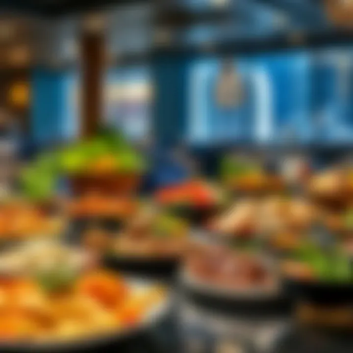 A vibrant display of international dishes, representing the diverse culinary offerings in Yas Bay.