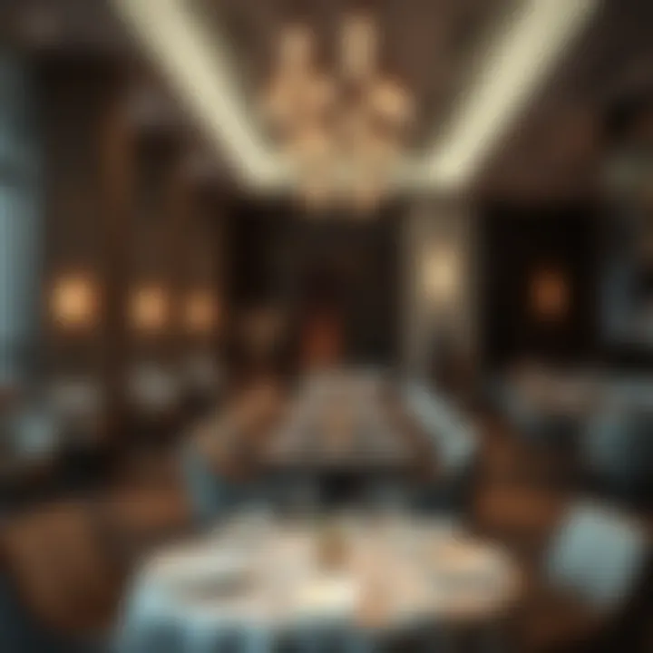 A modern restaurant interior featuring an elegant dining setup, perfect for a sophisticated dining experience.