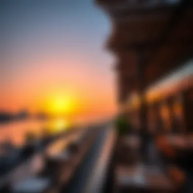 A breathtaking view of Yas Bay at sunset, highlighting the waterfront dining options.