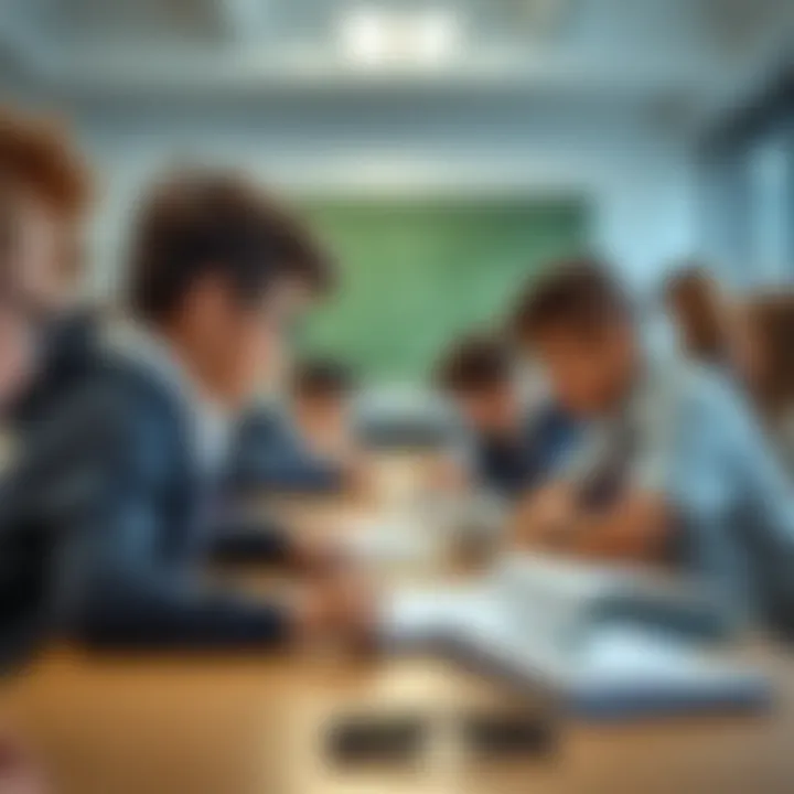 A vibrant classroom setting with students collaborating on a project