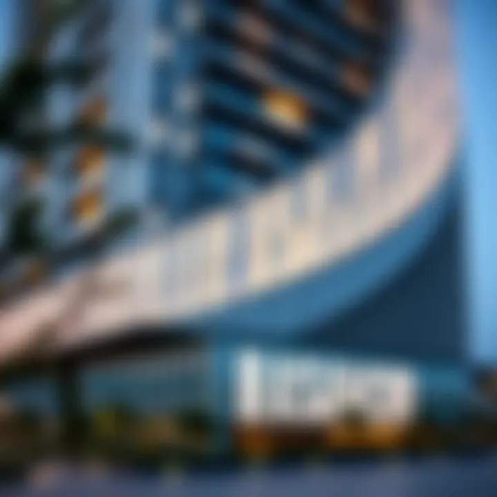 Close-up of the innovative façade design highlighting modern architectural elements