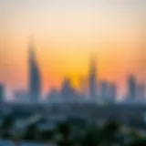 Dubai Skyline at Iftar Time A serene view of Dubai skyline during sunset