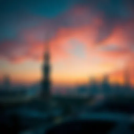 Sunset Over Dubai During Ramadan A scenic view of the sunset over Dubai skyline during Ramadan