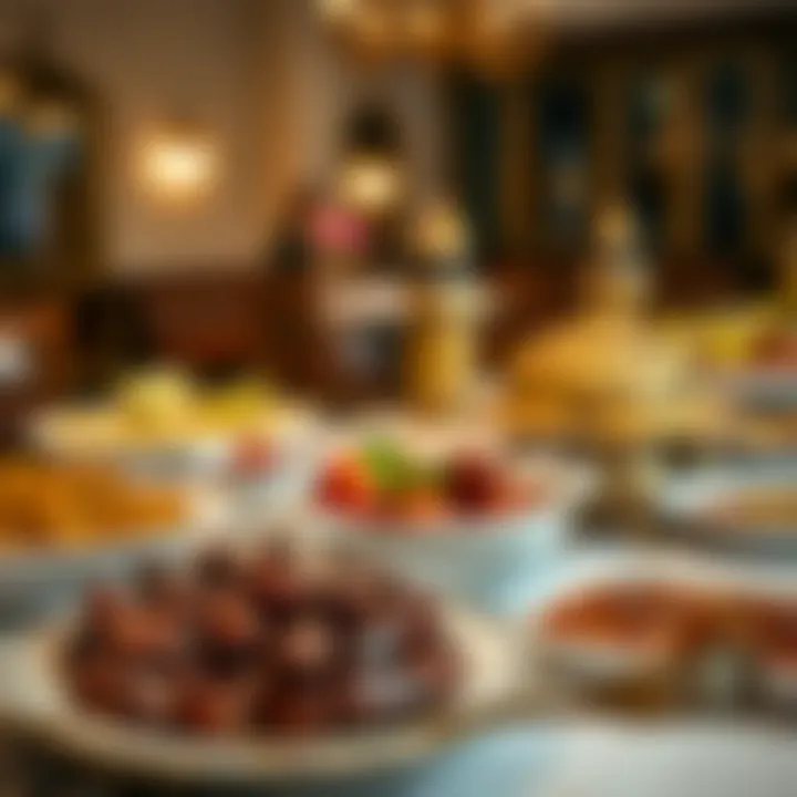 Traditional iftar spread with dates and Arabic dishes