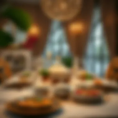 Traditional Iftar Table Setting A beautifully arranged table set for iftar with traditional dishes