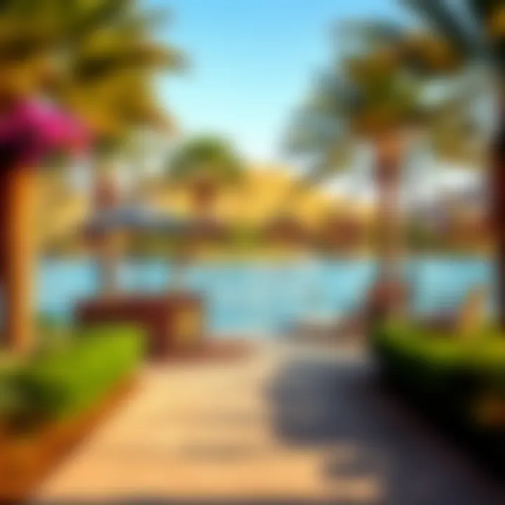 Pathway around Love Lake with romantic seating areas and scenic landscapes