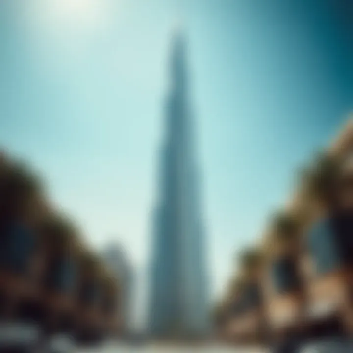 The iconic Burj Khalifa under a clear blue sky