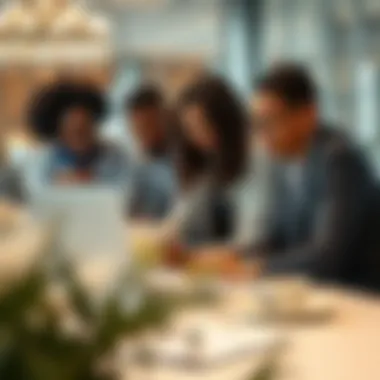 A diverse group collaborating over a laptop