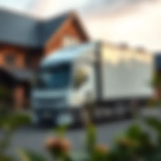 A modern removals truck parked outside a house ready for loading