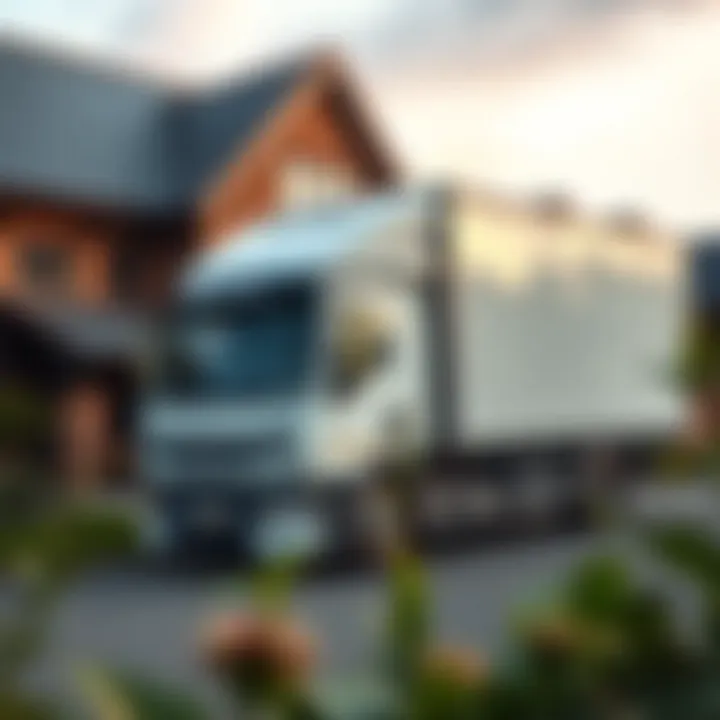 A modern removals truck parked outside a house ready for loading