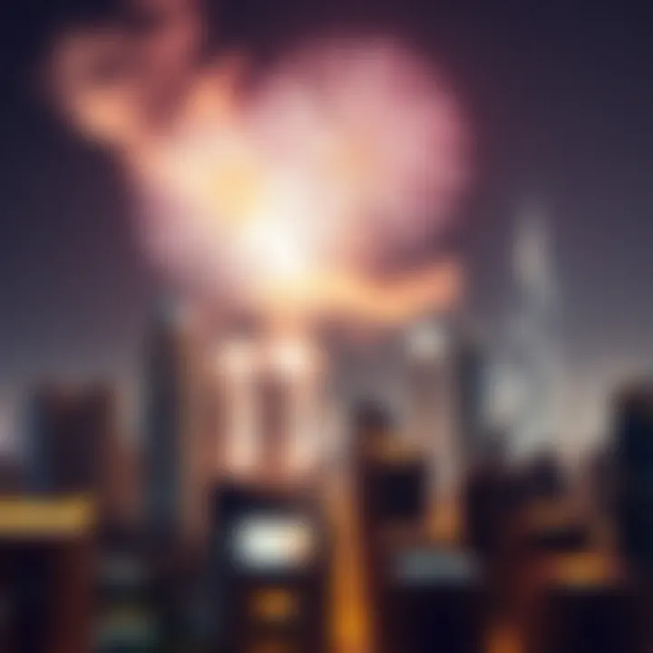 Spectacular fireworks lighting up the night sky over Dubai's skyline during New Year celebrations.