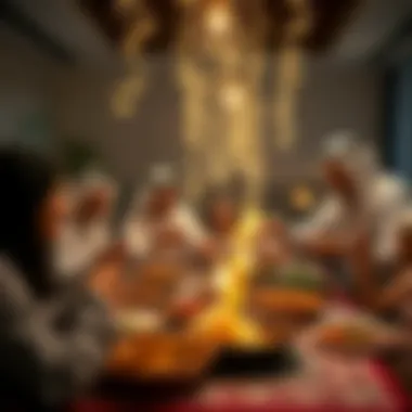 Families and friends enjoying traditional Emirati dishes at a festive New Year gathering.