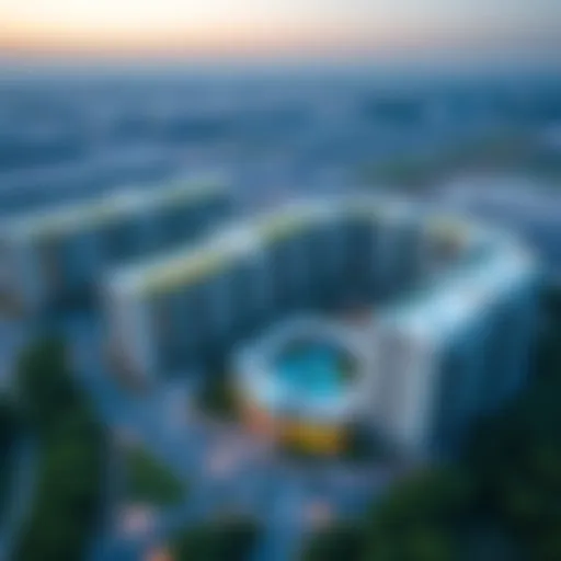 Aerial view of NMC Quasais showcasing modern architecture and greenery