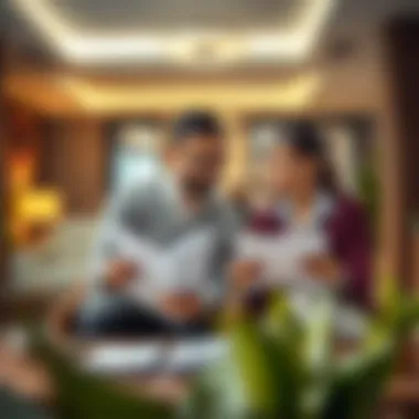 Informed Decision-Making for Property Transactions A couple reviewing property documents in a modern office setting