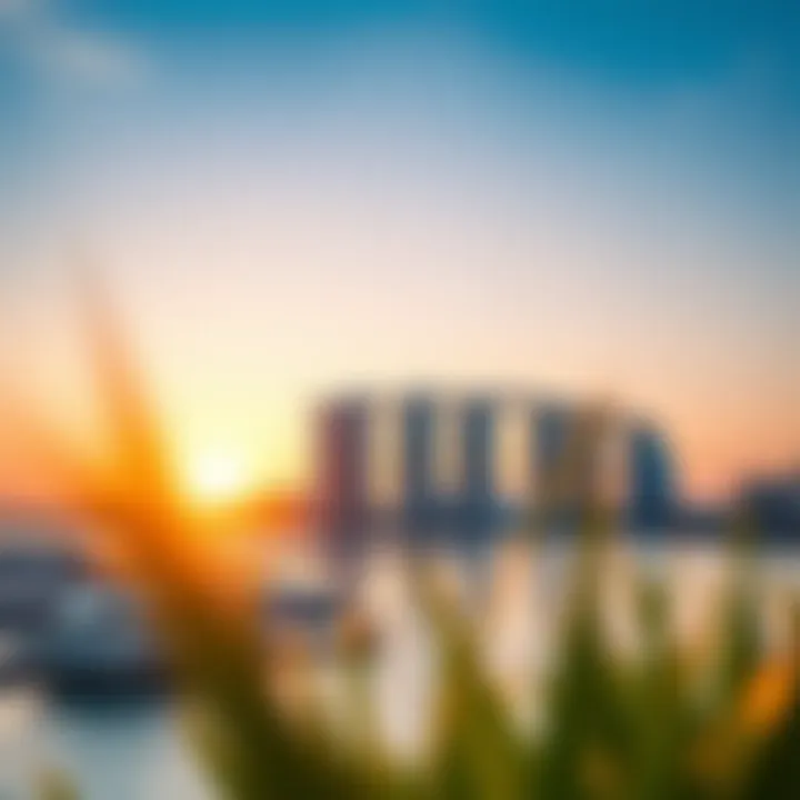 Sunset over Palm Jumeirah highlighting luxury yachts and serene waters