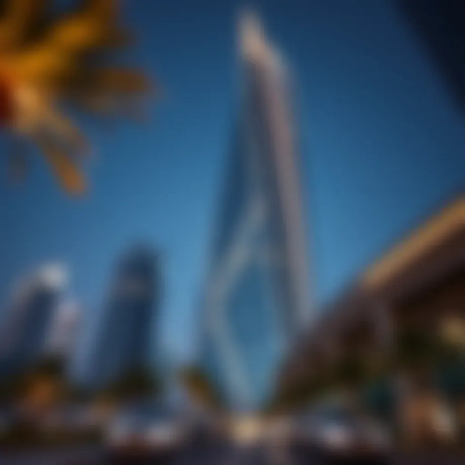 Stunning view of the Prism Tower's facade showcasing its unique architectural design