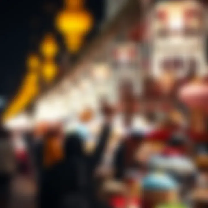 Festive Ramadan lights illuminating a bustling market
