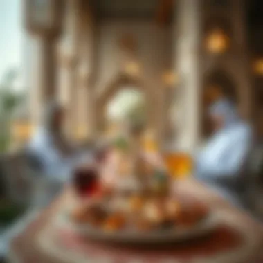 Traditional Iftar setup with dates and drinks