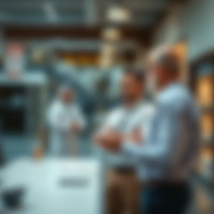 Dynamic Business Environment in Ras Al Khor Business owners discussing potential ventures in the Ras Al Khor Industrial Area.