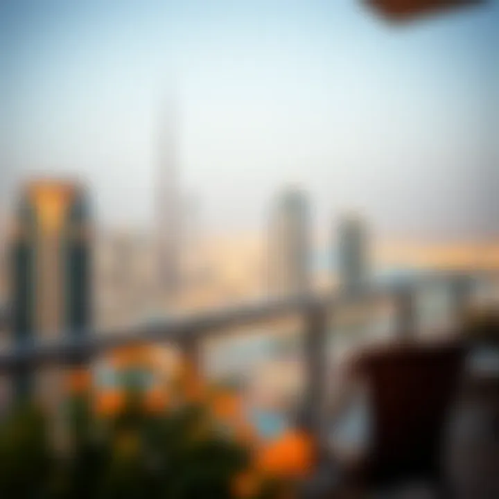 Balcony View of Dubai Skyline from Ritz Residence Breathtaking view from the Ritz Residence balcony overlooking Dubai skyline