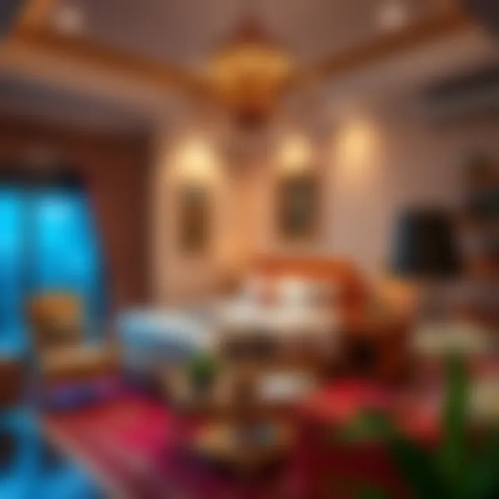 A cozy furnished room in Bur Dubai showcasing local decor