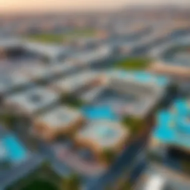 Aerial view of the Al Qusais community highlighting key amenities