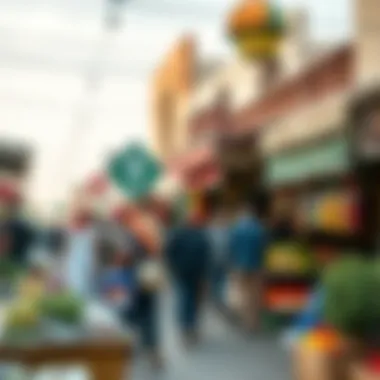 The Lively Essence of Dubai's Markets A vibrant local market in Dubai bustling with activity and colors.