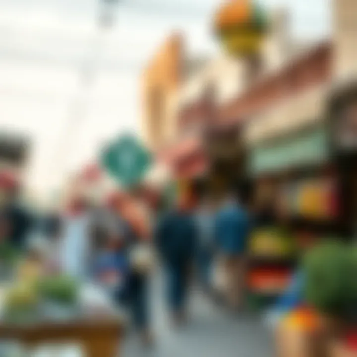 The Lively Essence of Dubai's Markets A vibrant local market in Dubai bustling with activity and colors.