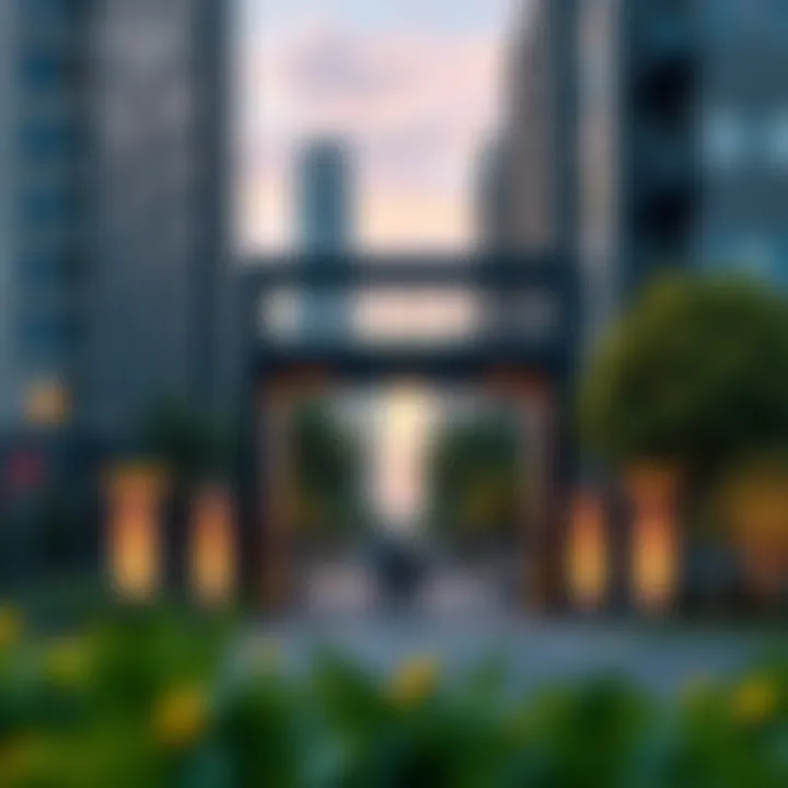 A modern city gate integrated with urban landscape