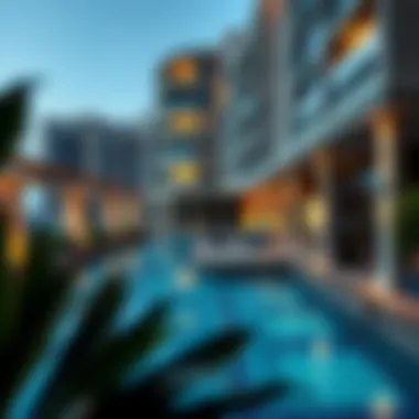 Amenities available at The Cove Building 2 including a swimming pool and fitness center