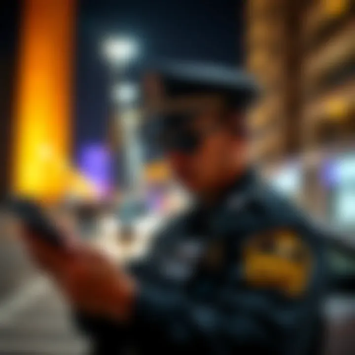 Police officer using a mobile device for efficient law enforcement