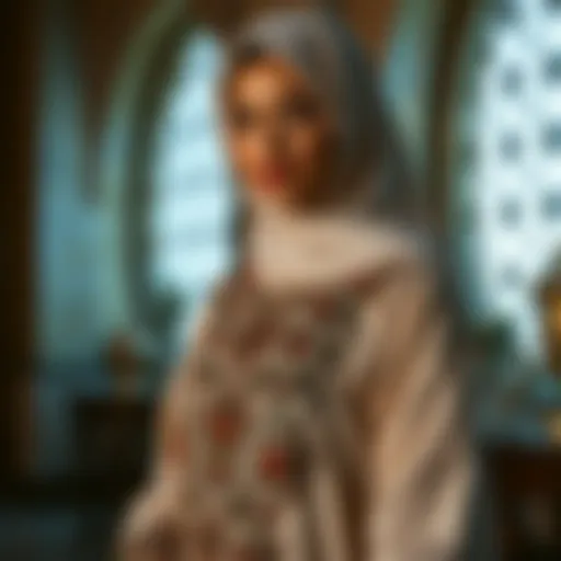 A stylish abaya adorned with intricate embroidery showcasing modern design