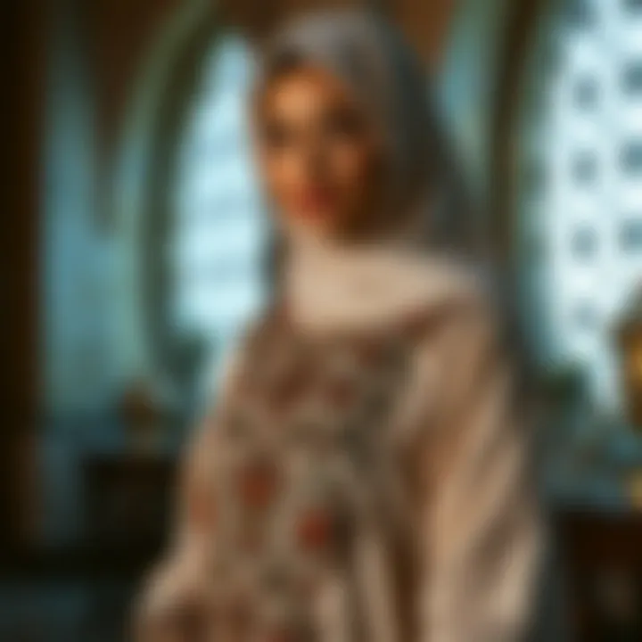 A stylish abaya adorned with intricate embroidery showcasing modern design