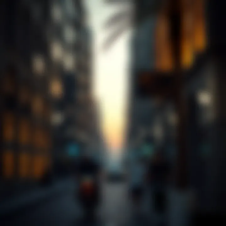 A quiet street in Dubai illuminated by early morning light, reflecting calmness before the day begins.