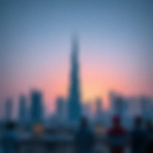 The stunning skyline of Dubai at dawn with the first light of day breaking through.