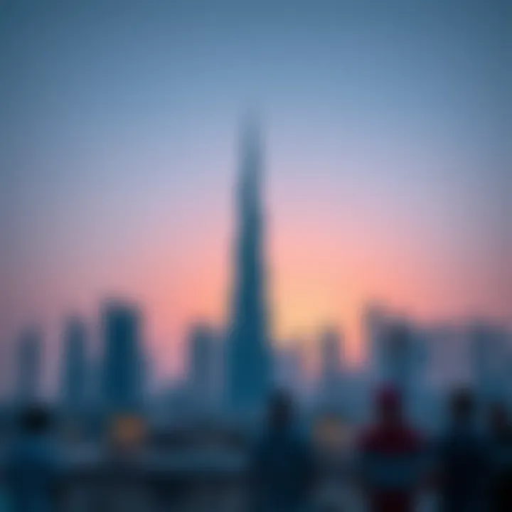 The stunning skyline of Dubai at dawn with the first light of day breaking through.