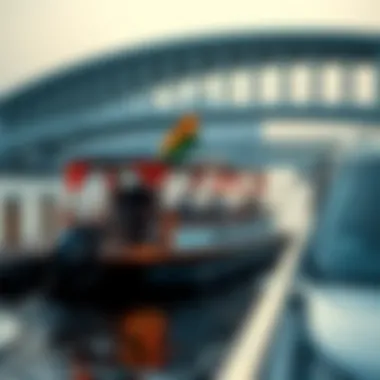 Passengers boarding a water taxi at a Dubai dock
