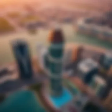 Aerial view of Jumeirah Lake Towers highlighting Icon Tower's position.